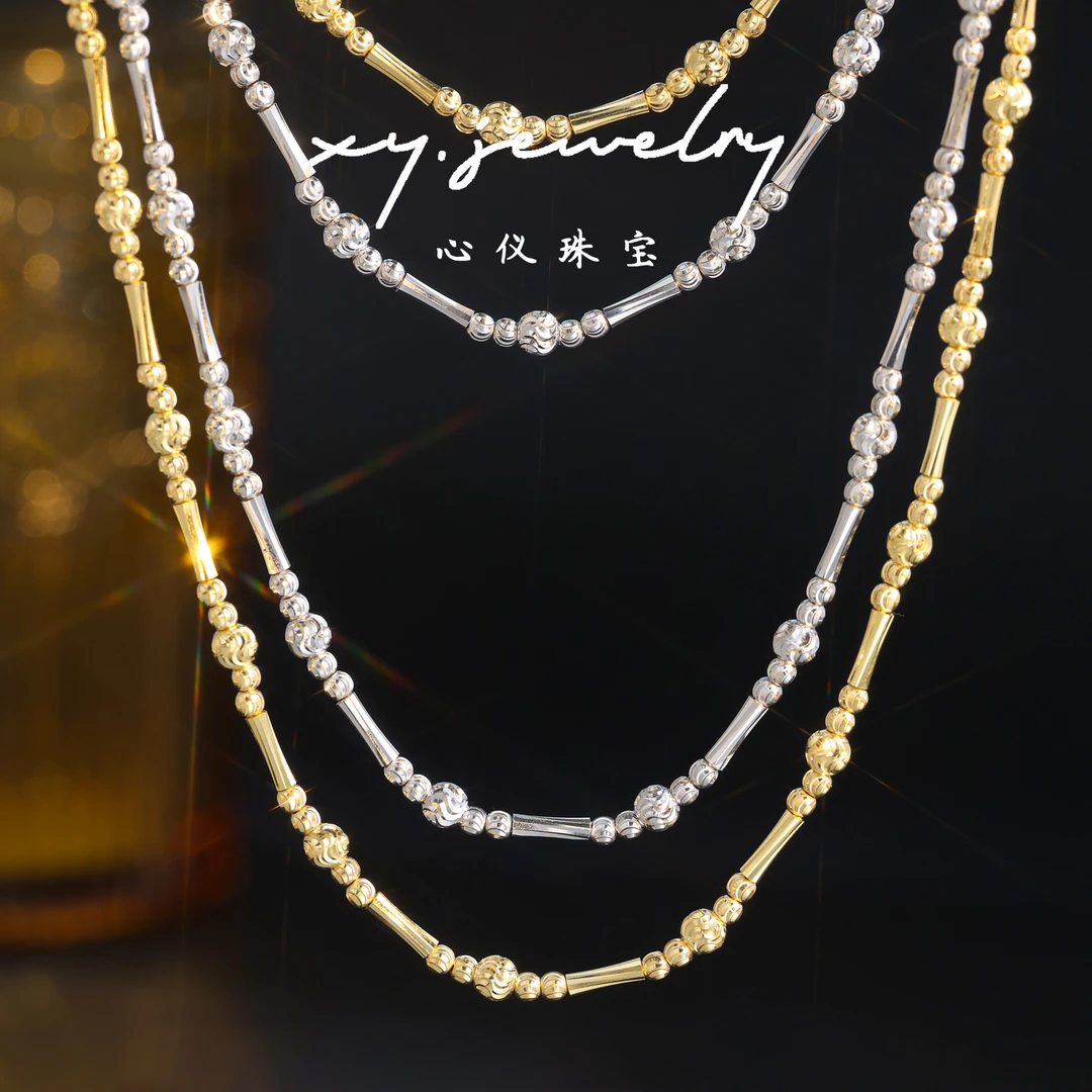 【心仪珠宝】18k金意大利竹节珠珠项链/长40+5cm/轻奢/多退少补