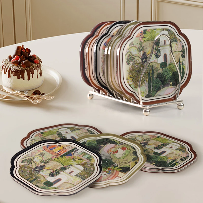 《复古格调2杯垫》环保亚克力杯垫防滑隔热垫用餐厅锅垫家用摆件