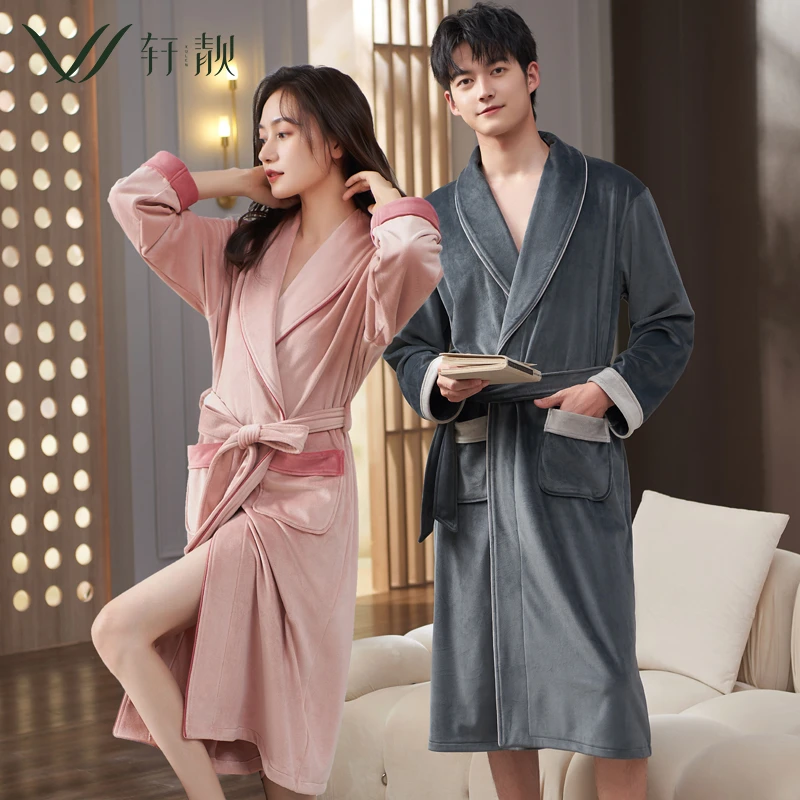 【海岛绒】情侣睡袍女春秋季加绒加厚珊瑚绒保暖睡衣男家居服浴袍