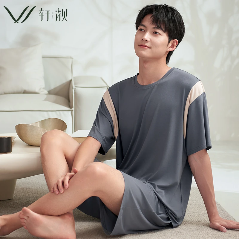 【莫代尔】男士睡衣夏季薄款短袖可外穿冰丝凉感家居服加大码套装