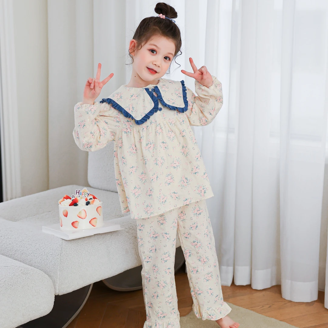 2322女童春秋纯棉长袖睡衣儿童儿童公主套装宝宝小女孩家居服洋气