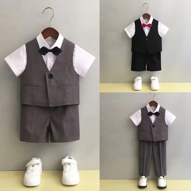 男童夏季主持人套装儿童花童婚礼服周岁生日晏小童西装钢琴演出服