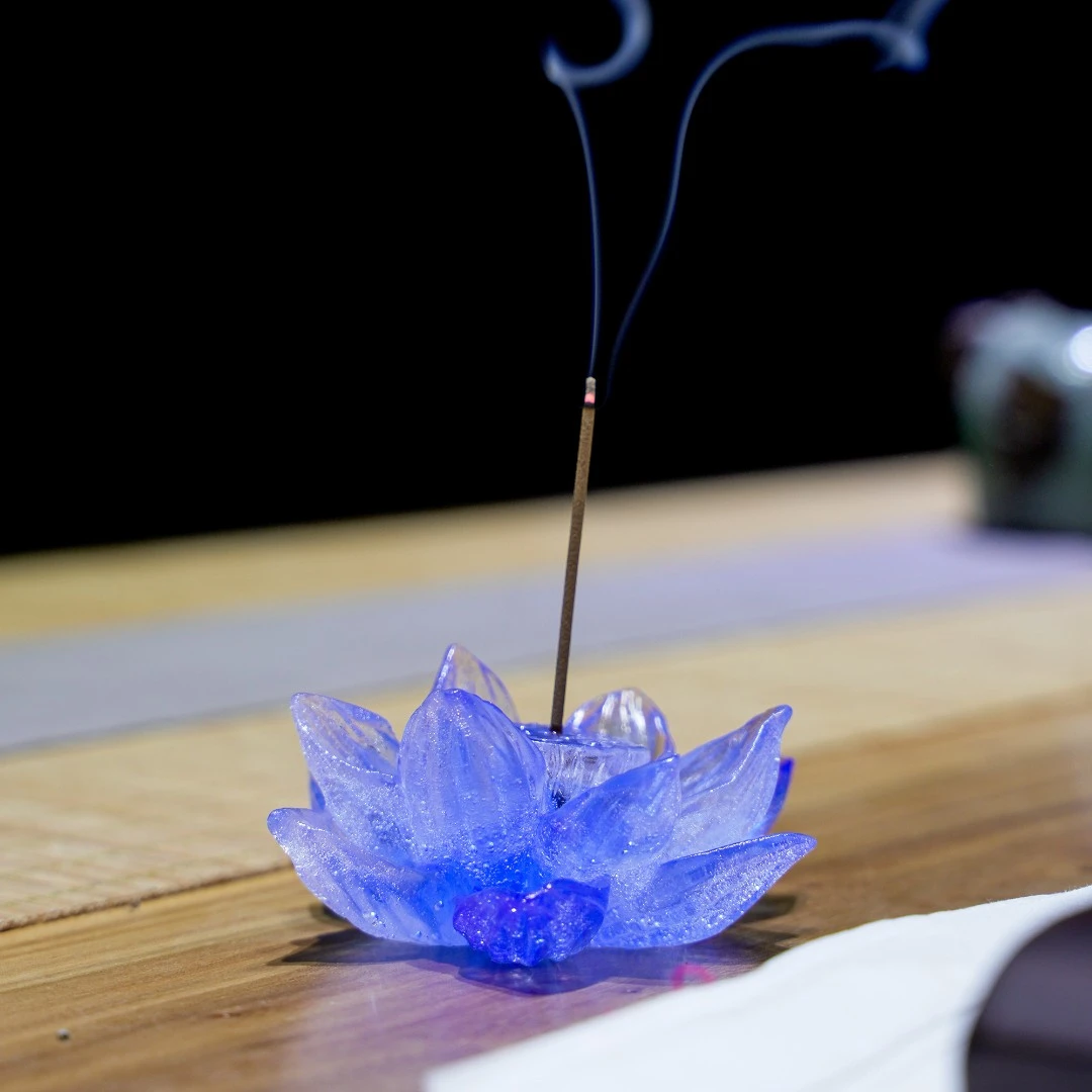 KANPURA/卡普拉粉烧莲花香插-蓝色茶桌摆件手工香插