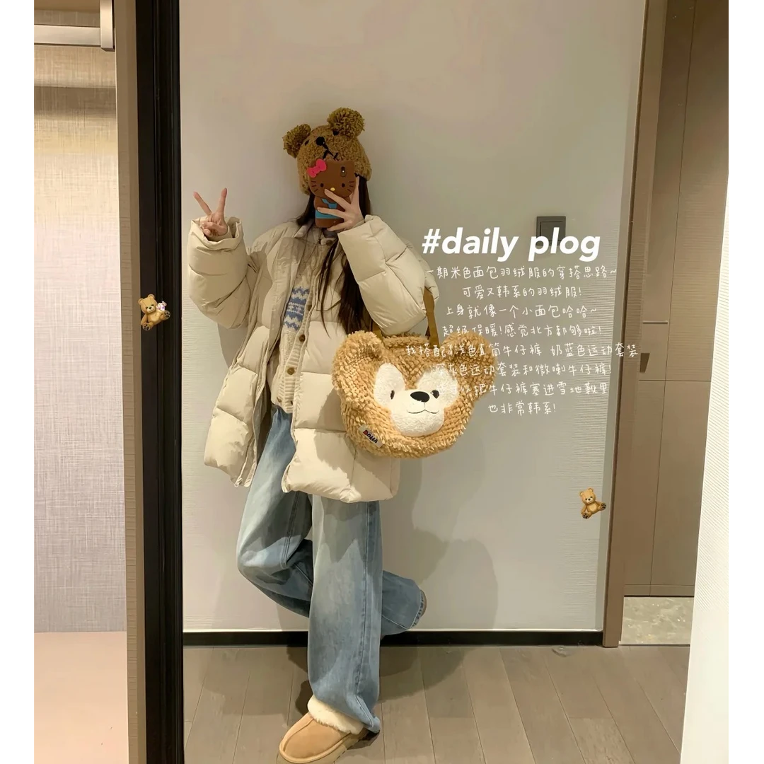 INS CEC2025冬爆款棉服中长款圆领宽松韩版极简风超厚保暖面包服