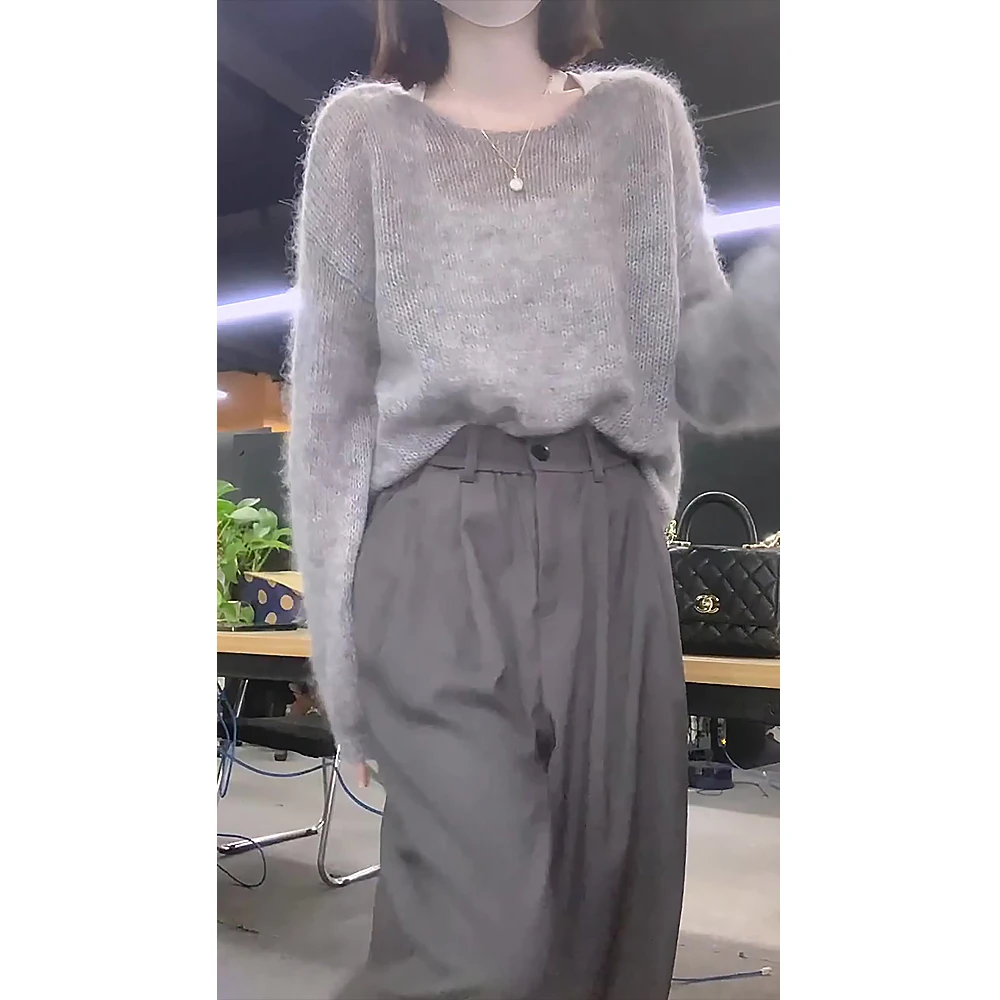 INS CEC法式宽松慵懒风软糯chic针织毛衣女早秋通勤显瘦时髦上衣