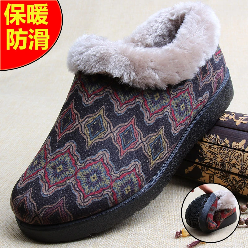老北京布鞋棉拖鞋女冬季包跟居家防滑保暖加绒老人妈妈鞋43码42码