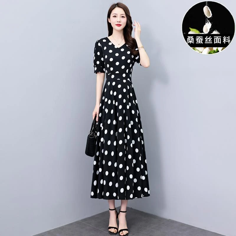 杭州高端精致冰丝连衣裙2024新款女装夏季奢华大牌波点裙子