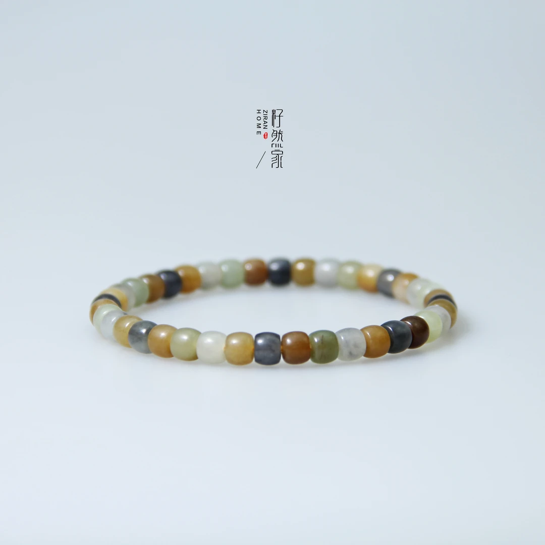 天然和田玉楼兰三色精工直切极限弧手串6mm（多样性发其一）