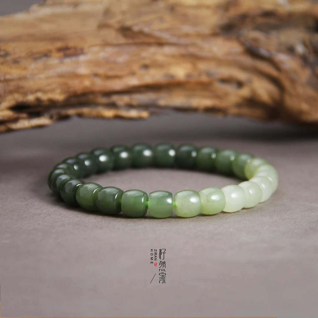 天然和田玉若羌青黄口渐变直切极限弧单圈手串小清新简约百搭8mm