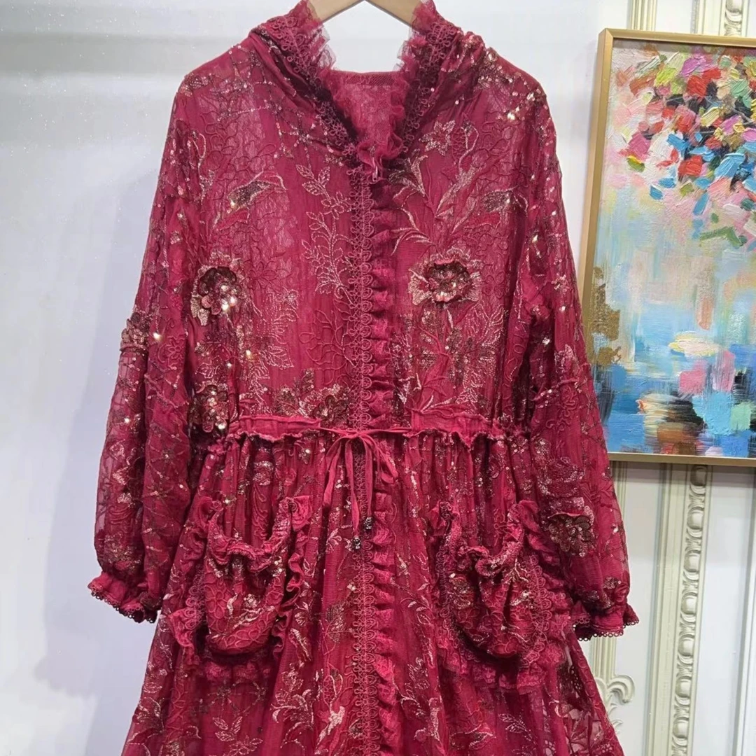 拜占庭的森林桑蚕丝新款刺绣花外披高档扎染防晒中长款百搭外套..