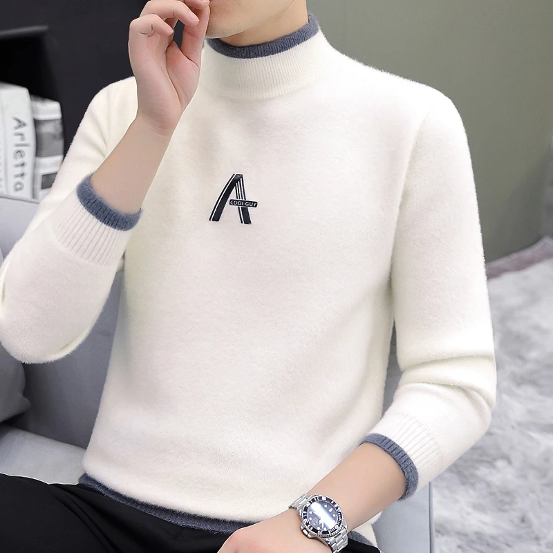 半高领毛衣男士秋冬季2025新款双面水貂绒针织打底衫保暖线衣爆款