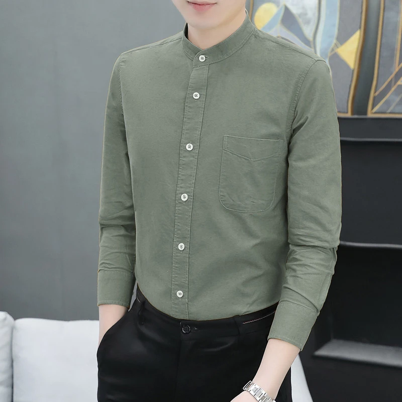 纯棉衬衫男士长袖商务休闲寸衫春秋季亨利领衬衣服秋装爆款2025新