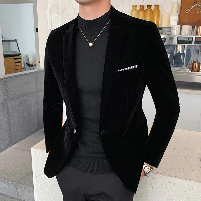 金丝绒西服外套男士春秋冬季韩版修身潮男装单上衣休闲小西装爆款