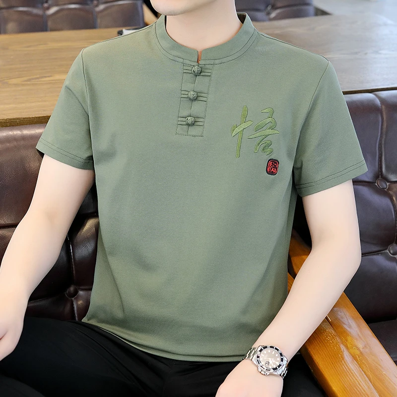 夏季立领短袖t恤男士中国风冰丝半袖衣服男装体恤衫2025新款爆款
