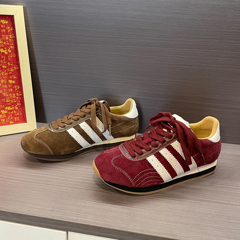 欧货平底阿甘鞋女2024秋季新款圆头经典复古拼色系带运动休闲鞋潮