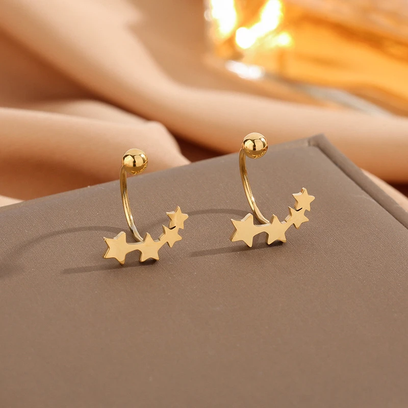 钛钢耳饰 五角星耳钉星星U型耳钉耳骨钉防丢豆豆百搭耳饰