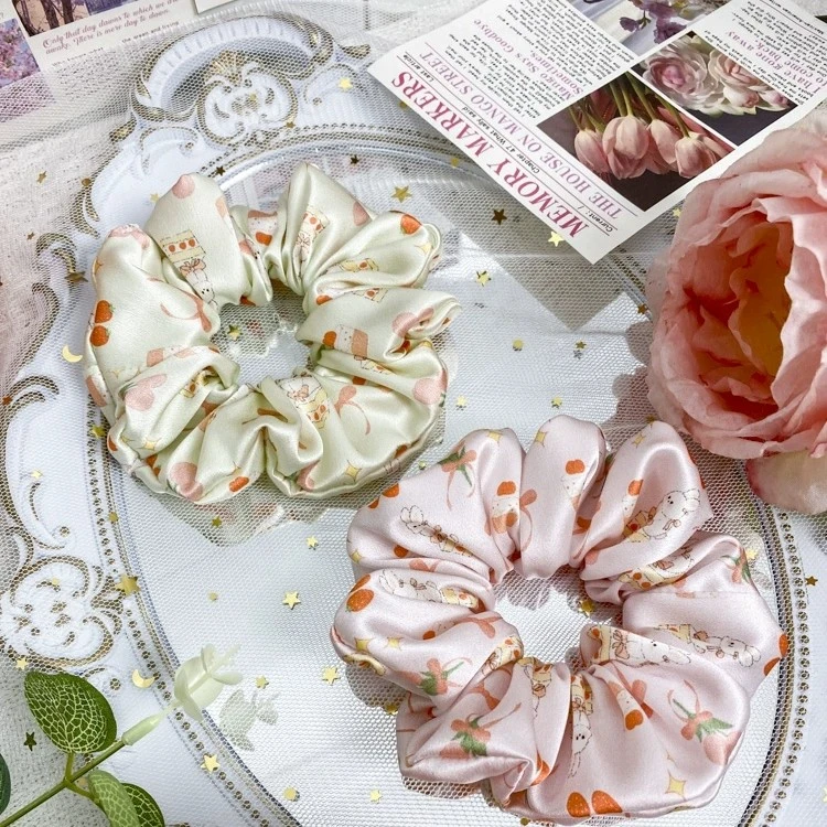 元素少女原创设计独家真丝发圈100%桑蚕丝兔子蛋糕护发不伤发秋款