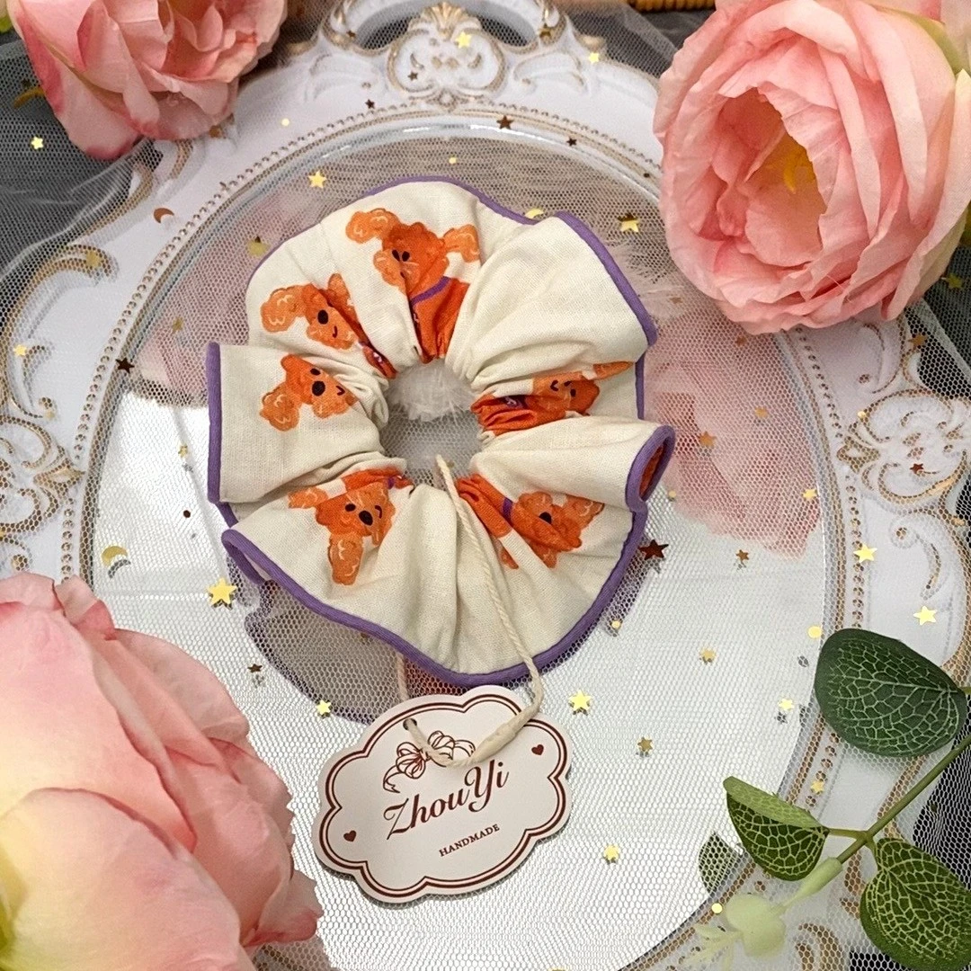 元素少女橘色小狗狗手作发圈甜美可爱夏款