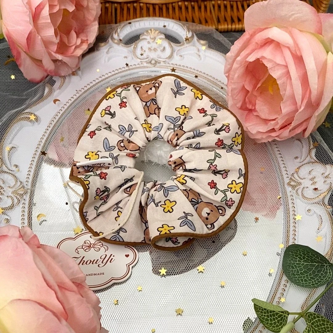 元素少女碎花小熊手作发圈甜美可爱夏款