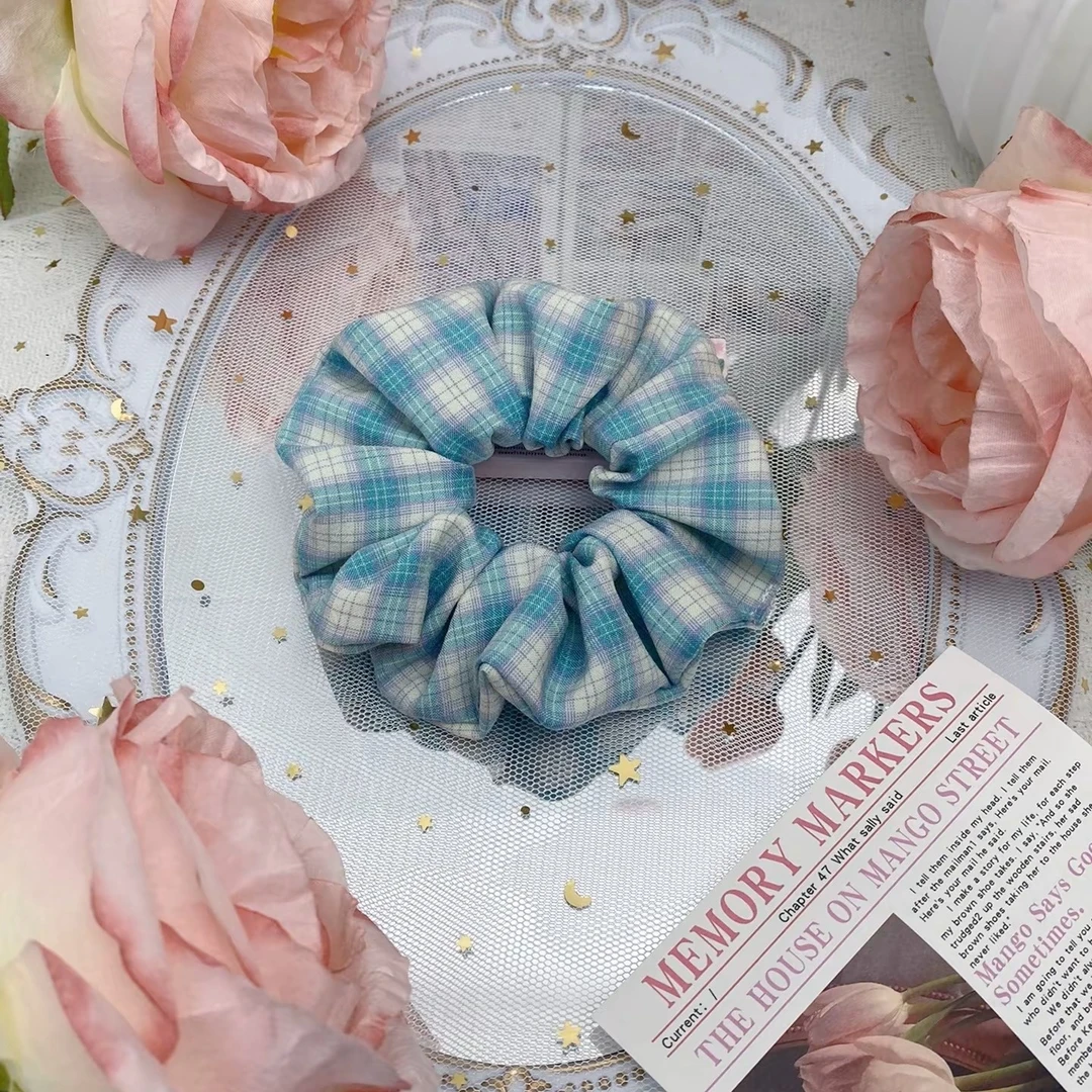 元素少女原创设计小清新格纹ins韩系学生手作发圈甜美可爱夏款