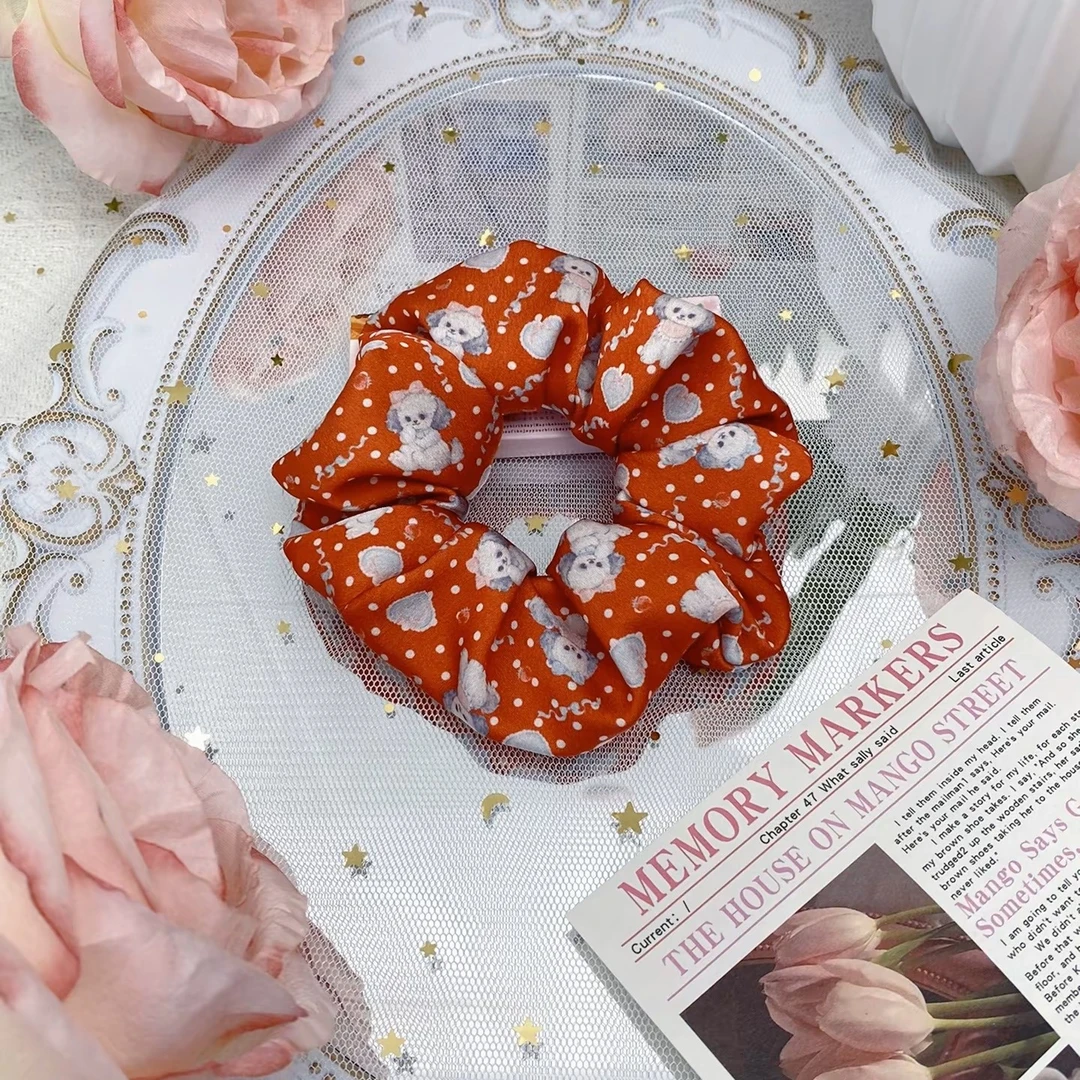 元素少女原创设计红色奶萌小狗波点缎面手作发圈甜美可爱夏款