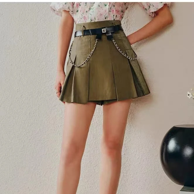 MAXRIENY学院风A字百褶设计感夏季百搭休闲半身裙23短裙高腰裙裤