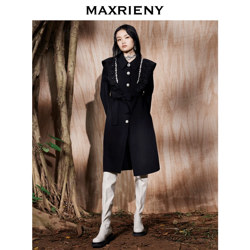 MAXRIENY双面风衣外套女2023时尚名媛收腰气质大衣MC87CT782