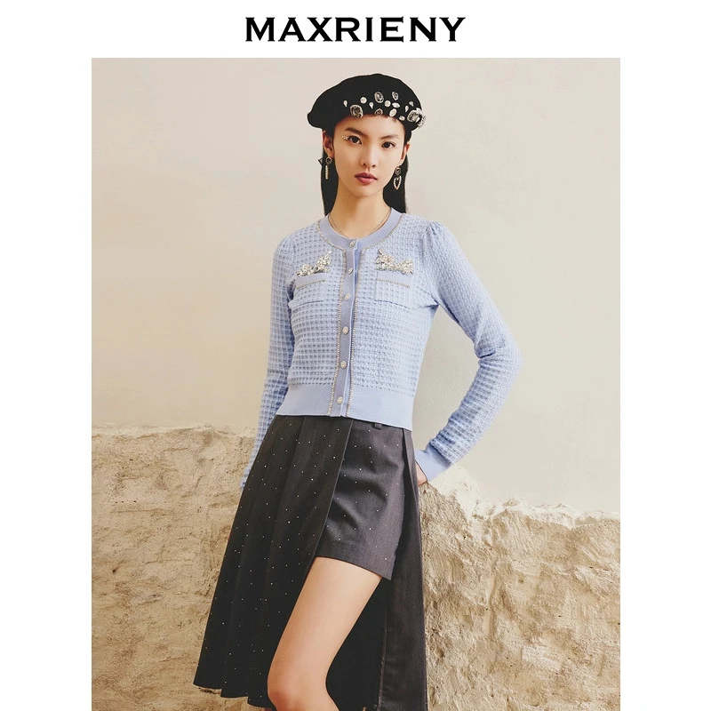 MAXRIENY开衫小香风薄款秋冬设计师精致格纹MC88JA001B10