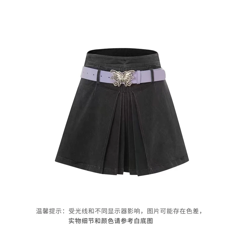 MAXRIENY蝴蝶仙紫系列2.0森系精灵百褶牛仔半裙裙裤夏季半身裙