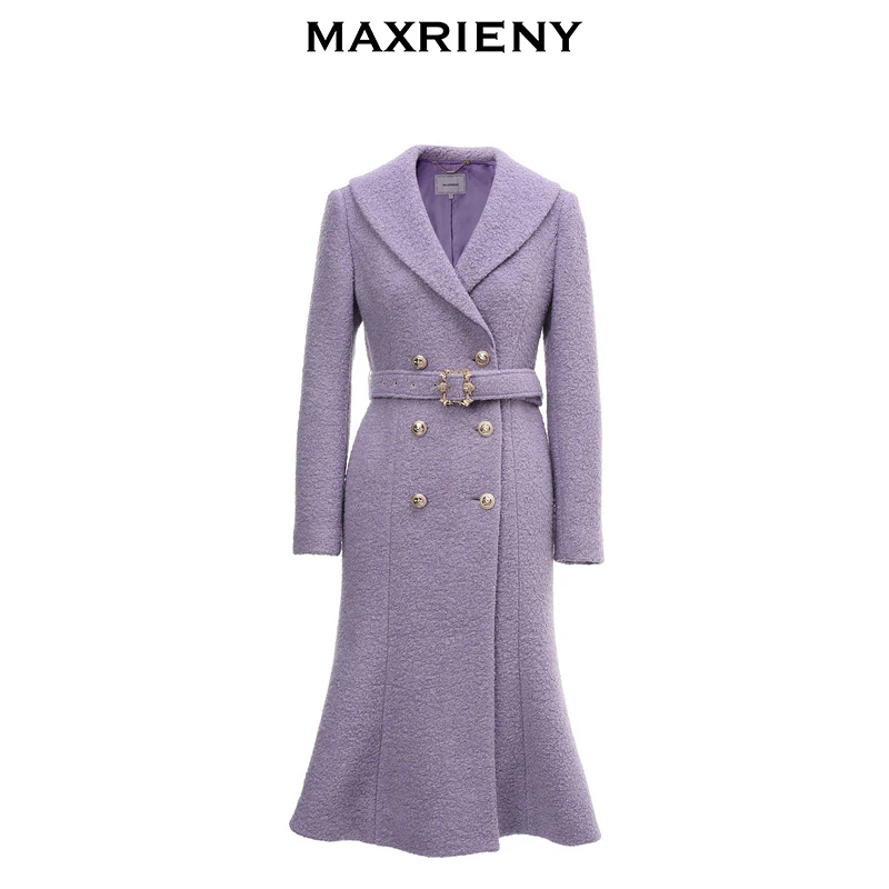 MAXRIENY鱼尾复古毛呢紫罗兰鱼尾大衣秋冬款风衣外套时尚citywarm