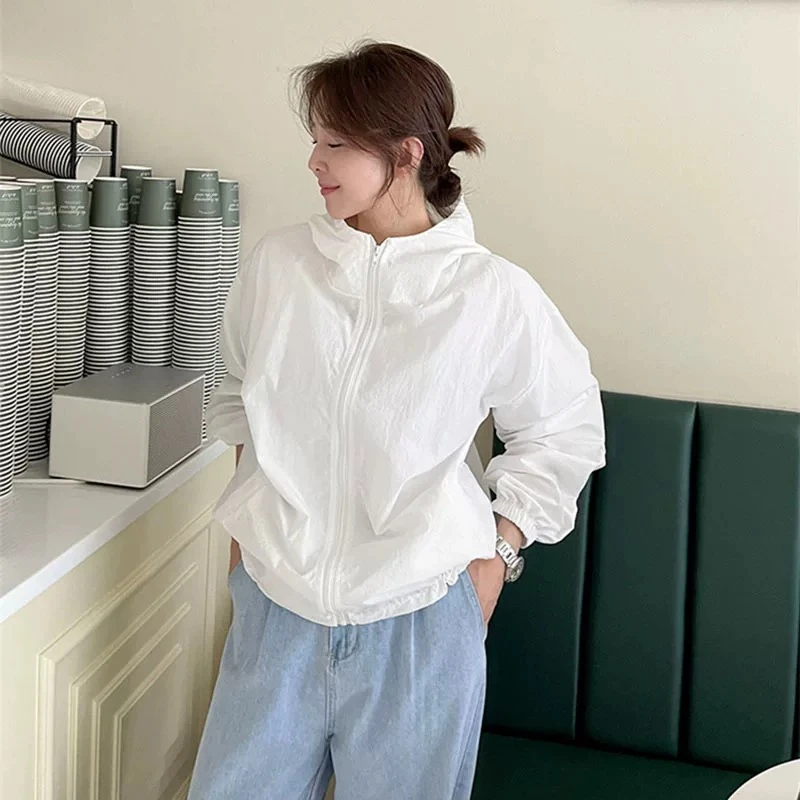 韩版糖果防晒薄款长袖连帽外套运动风外衣