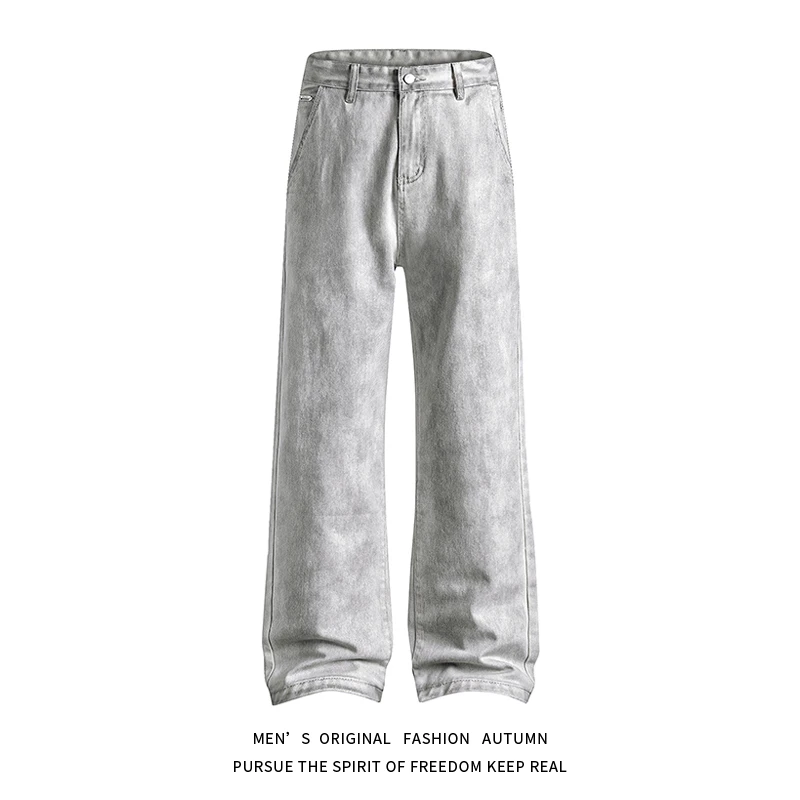 春夏款脏灰印花dirtyfit直筒宽松A字型直筒牛仔裤男女同款长裤子