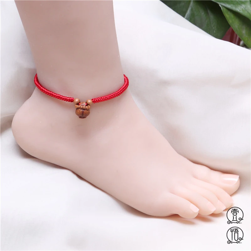 非金属布艺手链 本命年红绳女手链桃木珠桃篮男脚链手工编织情侣