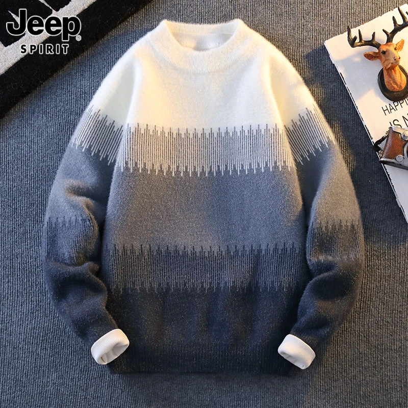 Jeep吉普男士加厚毛衣秋冬保暖宽松打底针织衫时尚潮流毛线衣男装