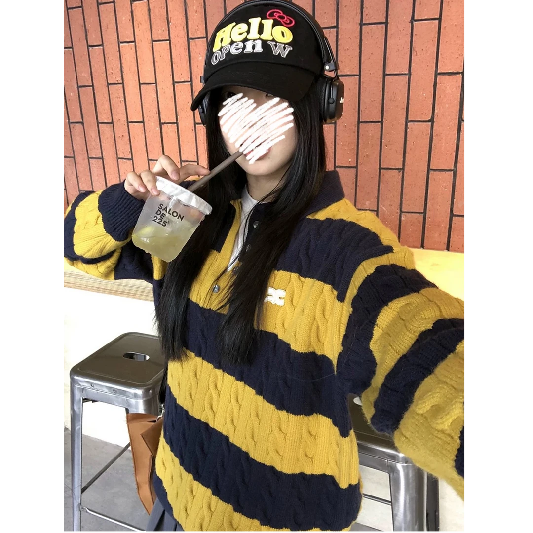 毛衣女秋冬穿搭2024新款慵懒高级感上衣宽松条纹复古针织衫