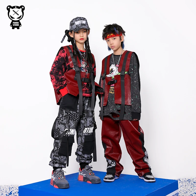 六一少儿帅气爵士街舞走秀架子鼓马甲hiphop男女童装表演出服潮牌