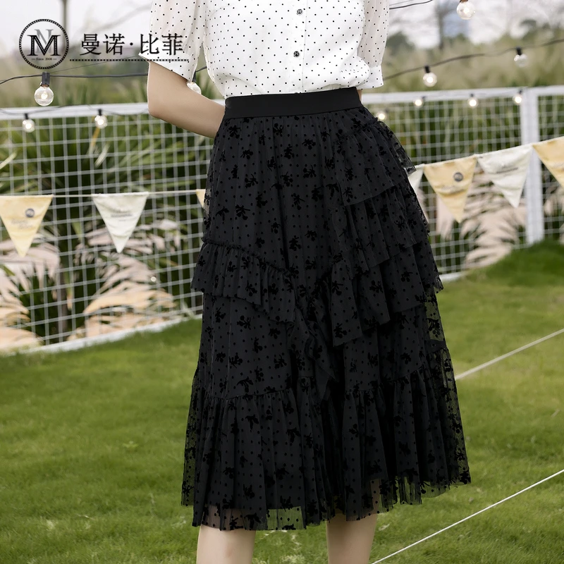 曼诺比菲商场同款2022秋新款小个子黑色半身裙女收腰MCDQ132009
