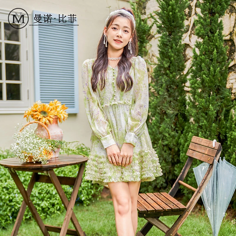 曼诺比菲秋季新款法式气质连衣裙短款减龄百搭DMCEL13224