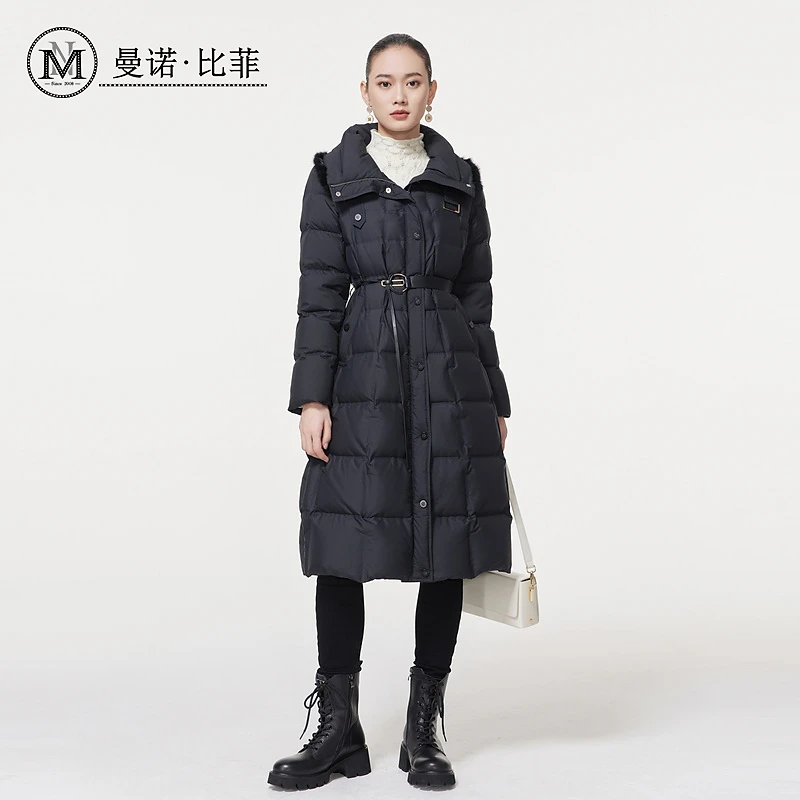 曼诺比菲商场同款冬季大翻领长款羽绒服外套大衣女保暖MEDI145097