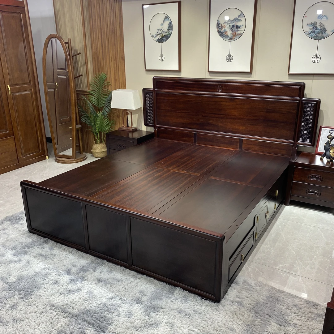 红檀木新中式全实木床1.8米现代古典家用高档卧室双人储物床婚床