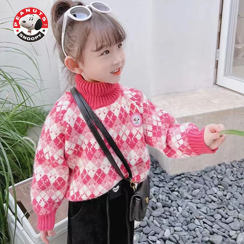 Snoopy/史努比女童高领套头冬季毛衣 新款2022韩版针织套头毛衣