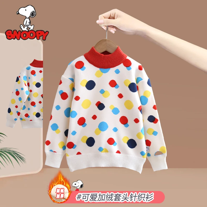 Snoopy/史努比儿童波点套头毛衣 冬季洋气印花加绒加厚毛衣上衣