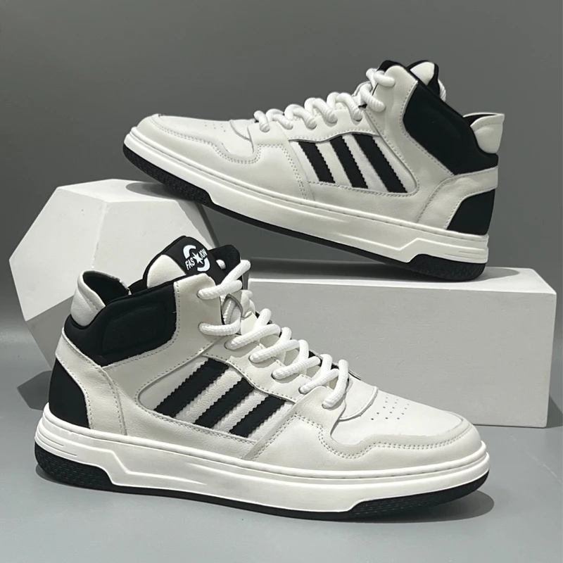 新款高帮板鞋男柔软透气简约时尚轻奢韩版头层牛皮男鞋休闲鞋百搭