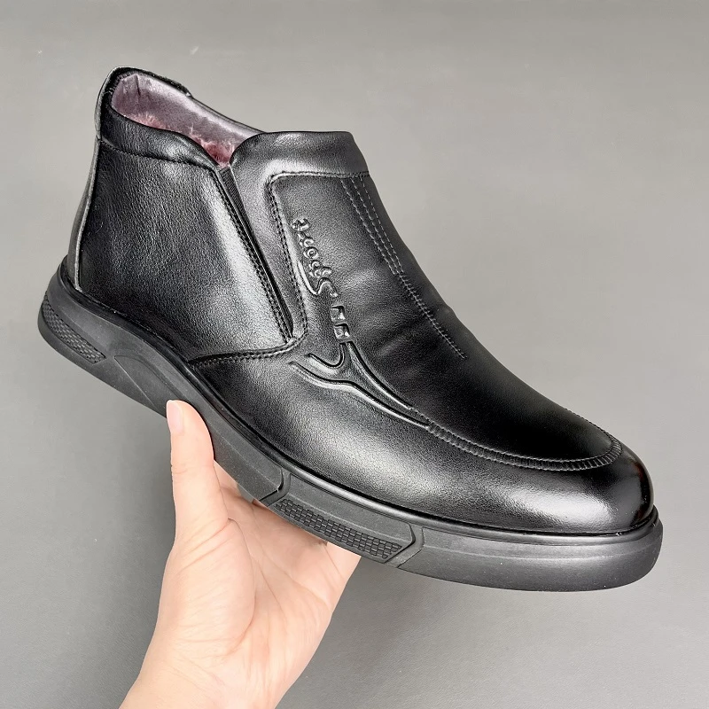 真皮休闲皮鞋男士爸爸鞋软底防滑耐磨中老年头层牛皮保暖加厚男鞋