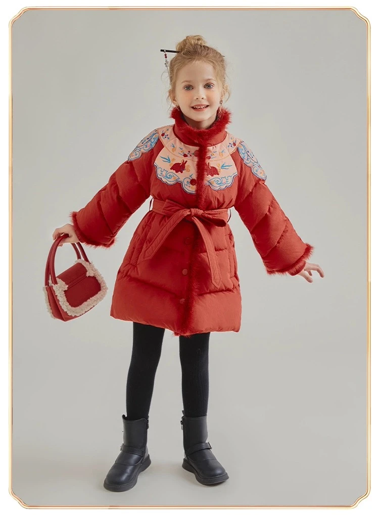 棉服可爱公主女童儿童冬季新款洋气国风收腰拜年棉服加厚