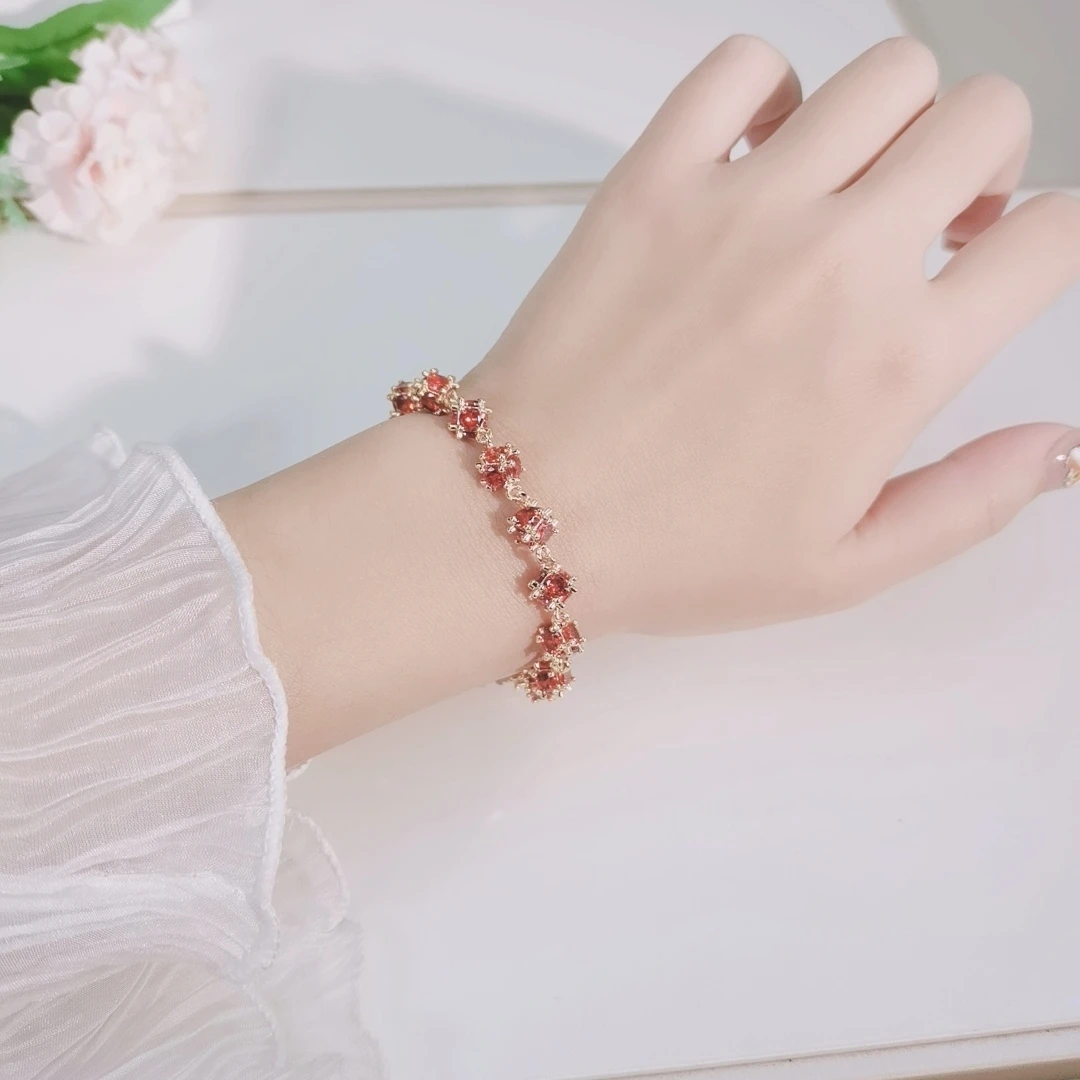 铜合金手链 希梦妮【繁花似锦手链】高级款奢华贵气满钻蔷薇花红色