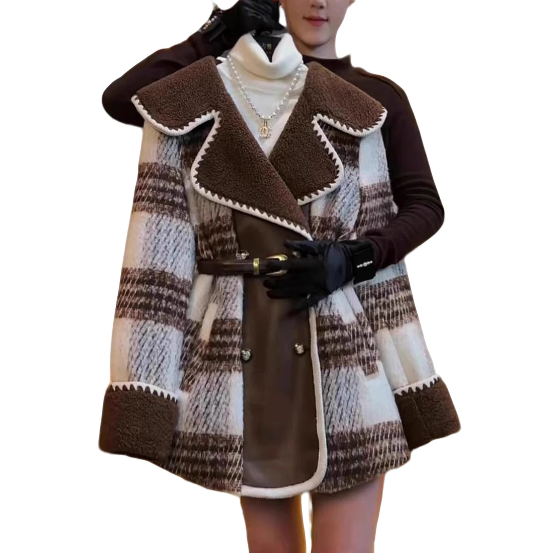 小香风格子毛呢外套女秋冬2024新款高级气质收腰短款加厚呢子大衣