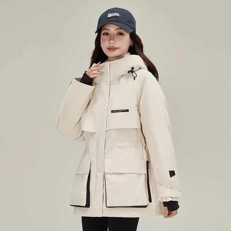 0318工装派克立领连帽棉服女冬季新款中长款加厚保暖冲锋衣外套