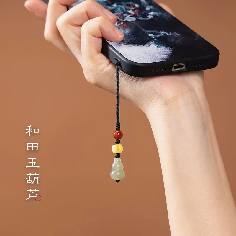 原创天然和田玉葫芦手机链高端精致男女个性小众招财款挂件礼物