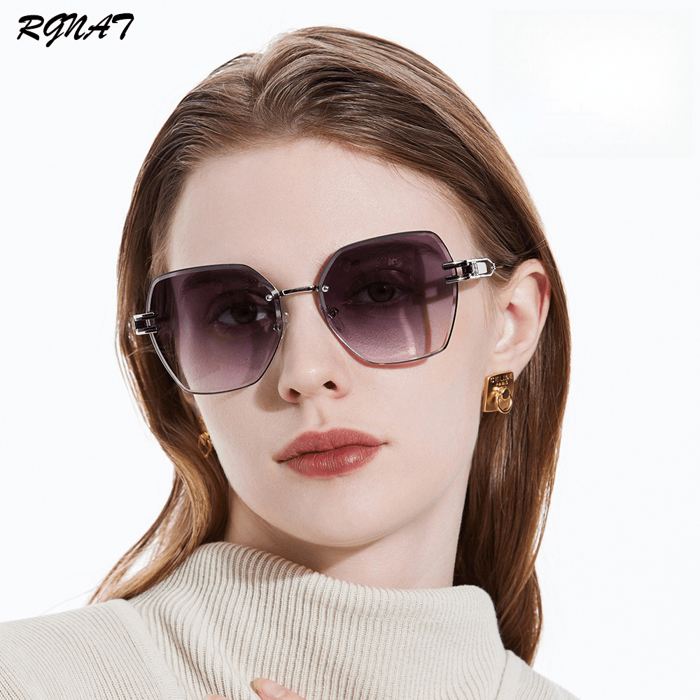 RGNAT 气质百搭无框太阳镜女高级感2024欧美跨境大框时尚金属墨镜